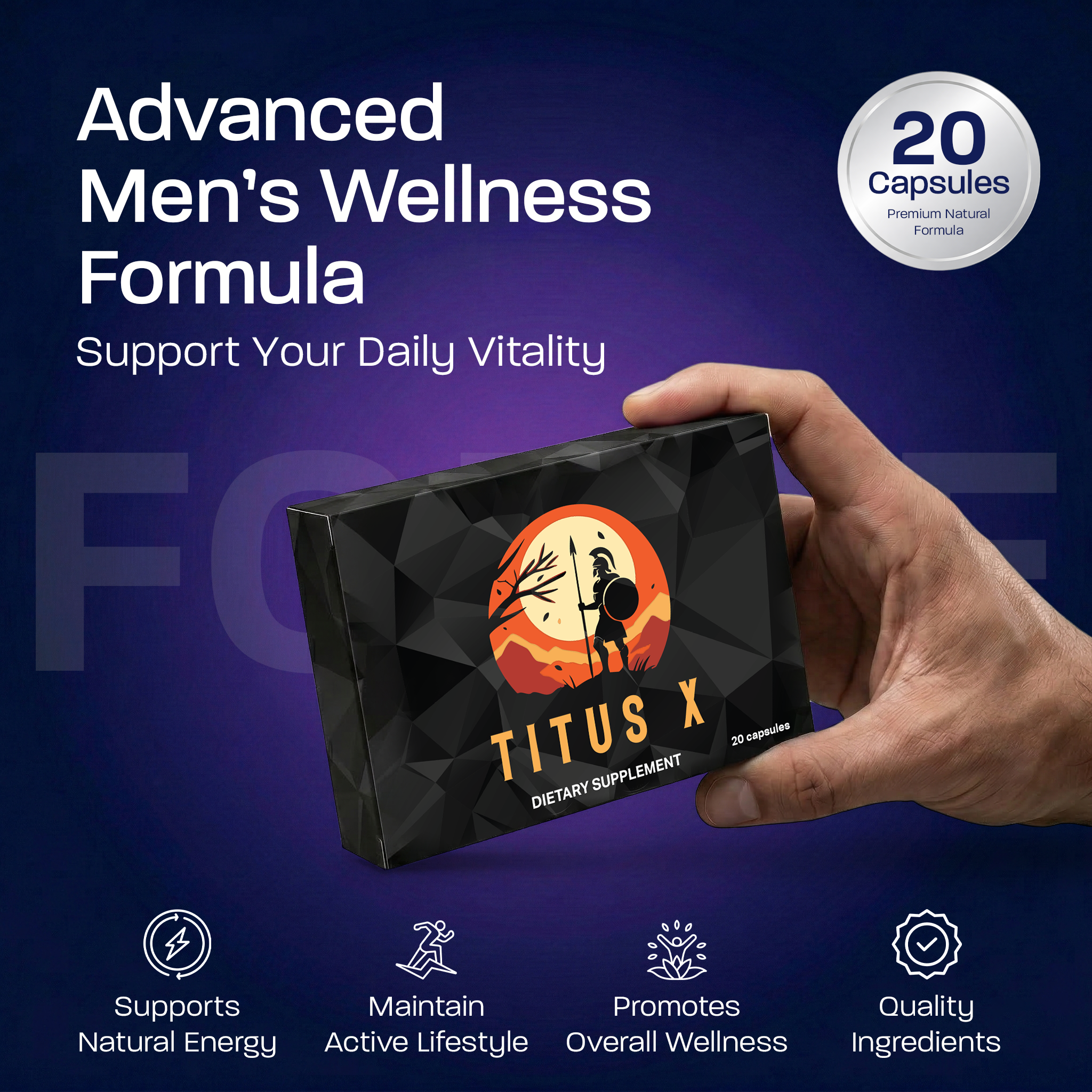 Titus X 20-Pack Men’s Vitality & Performance Capsules – Stamina, Endurance & Energy Support - Image 2